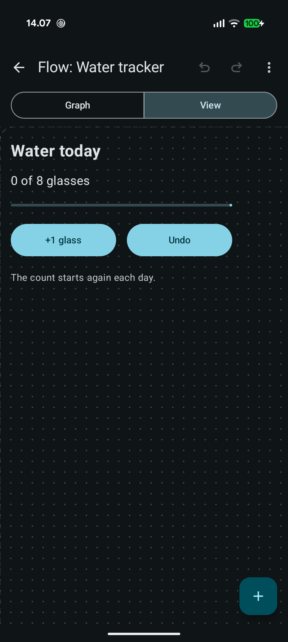 Fuusio Flows View editor showing the Water tracker screen
