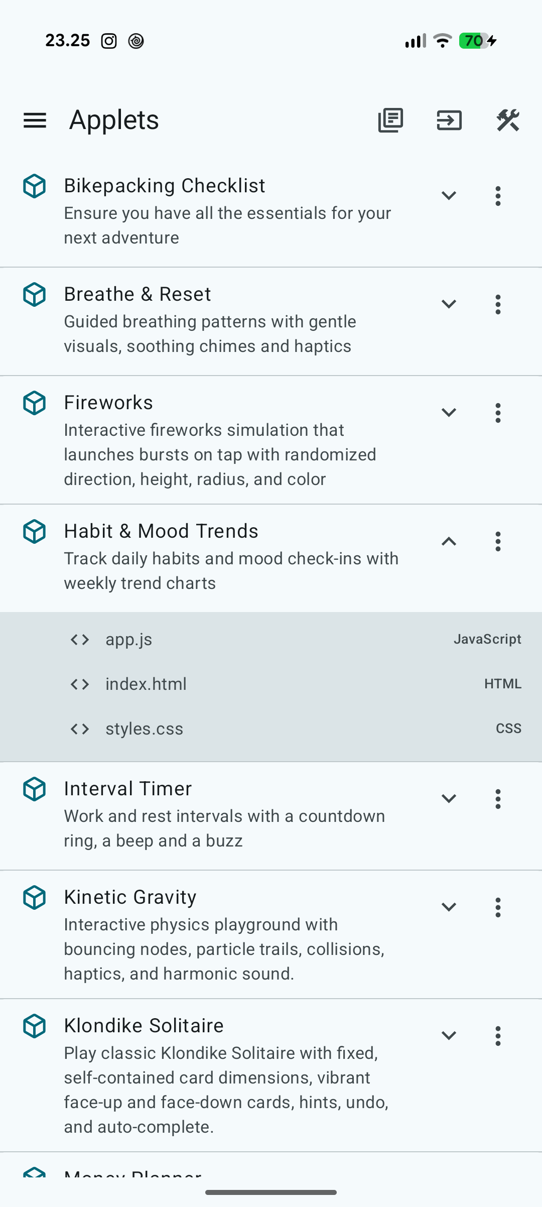Fuusio Applets Library screen