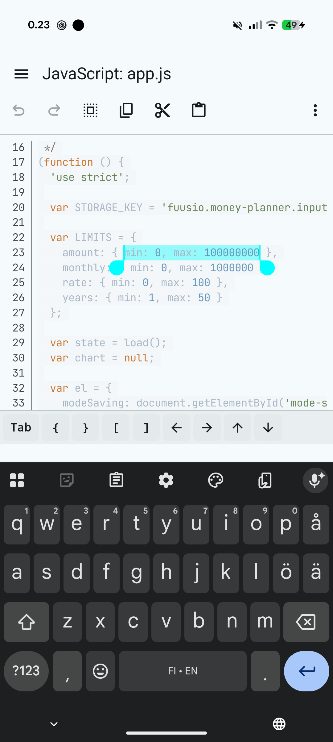 Fuusio Code Editor screen