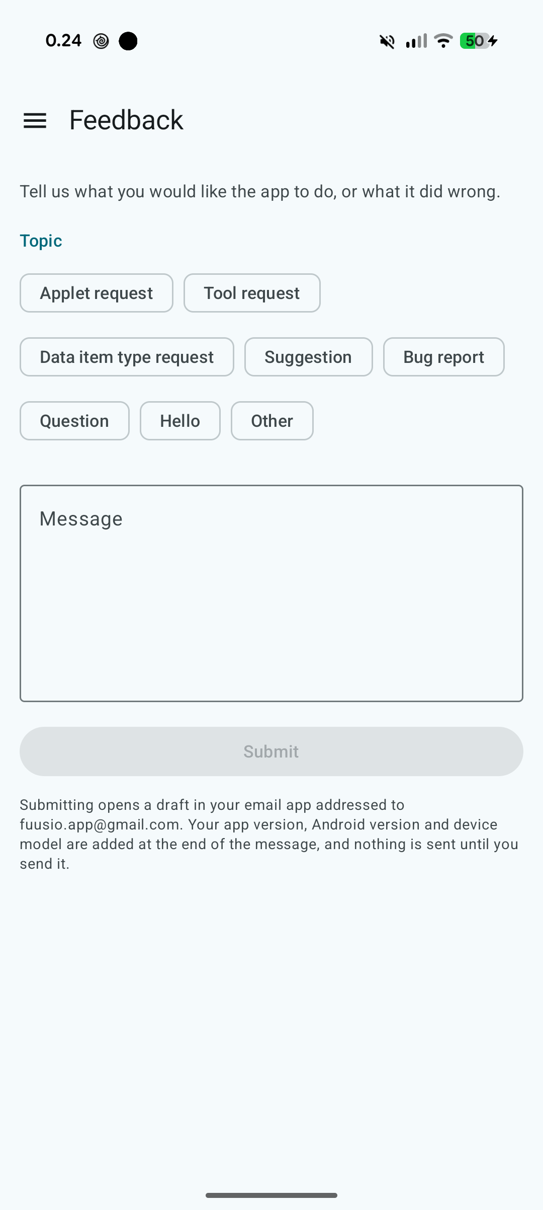 Fuusio Feedback screen