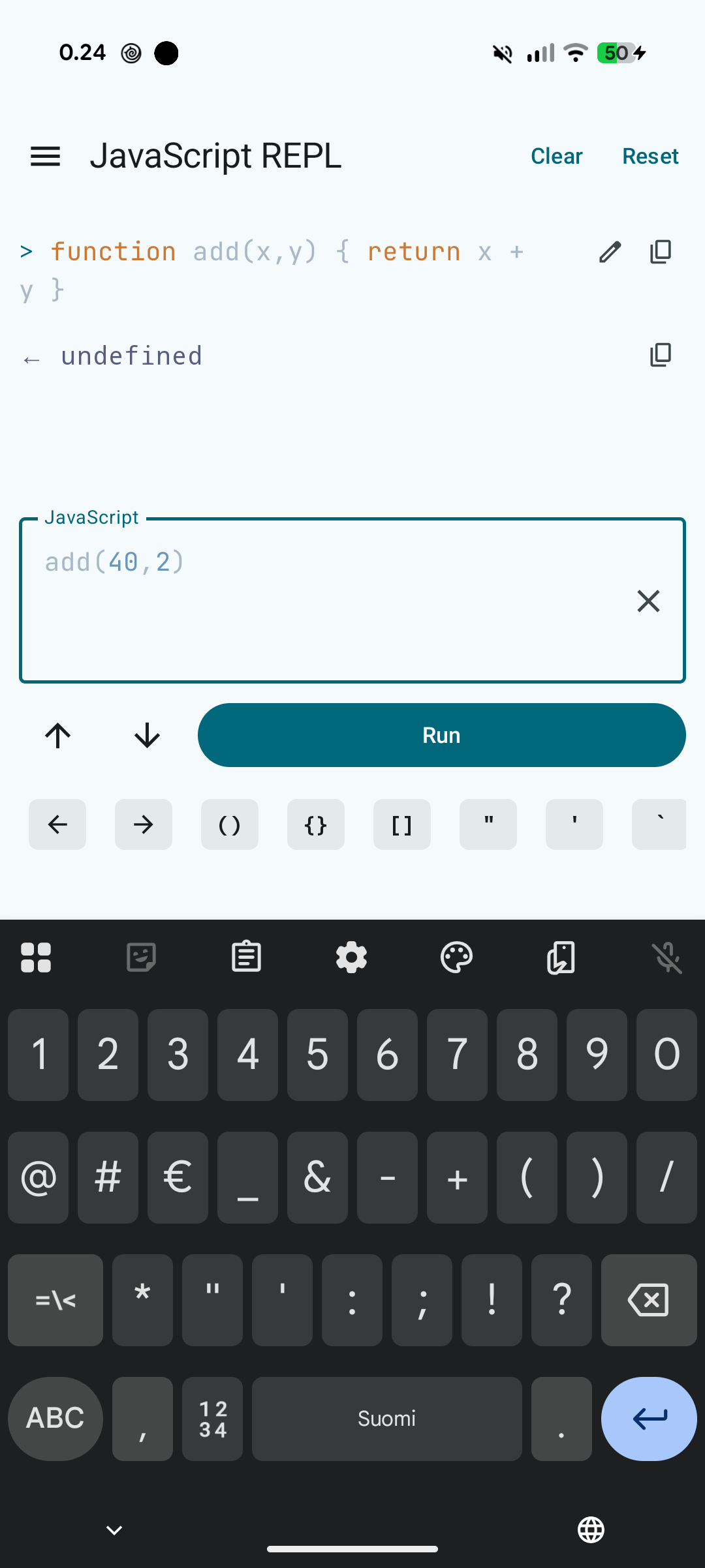Fuusio JavaScript REPL screen