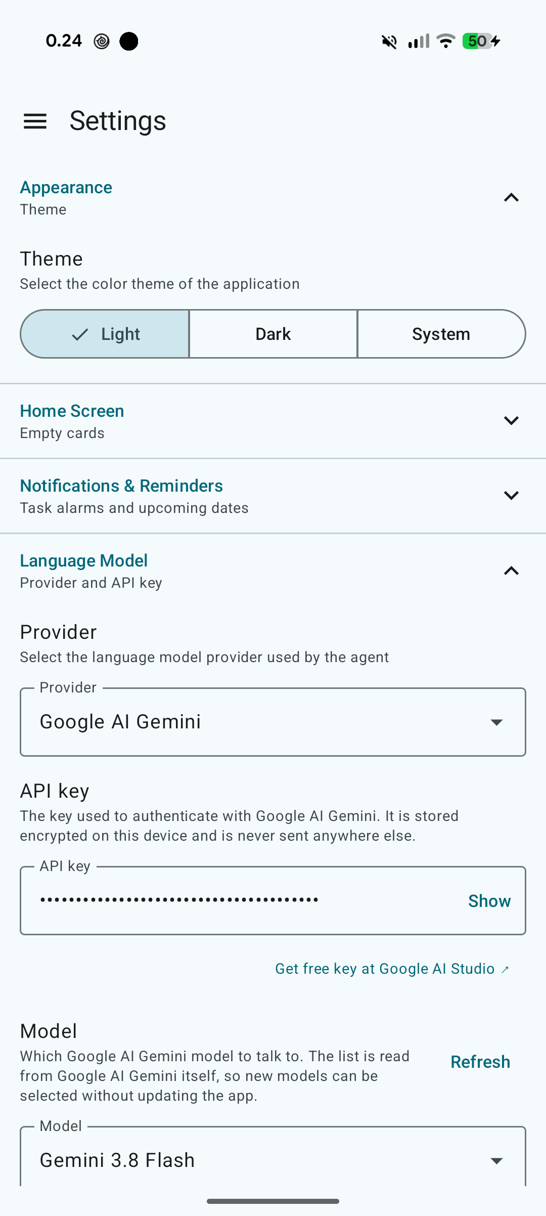 Fuusio Settings screen