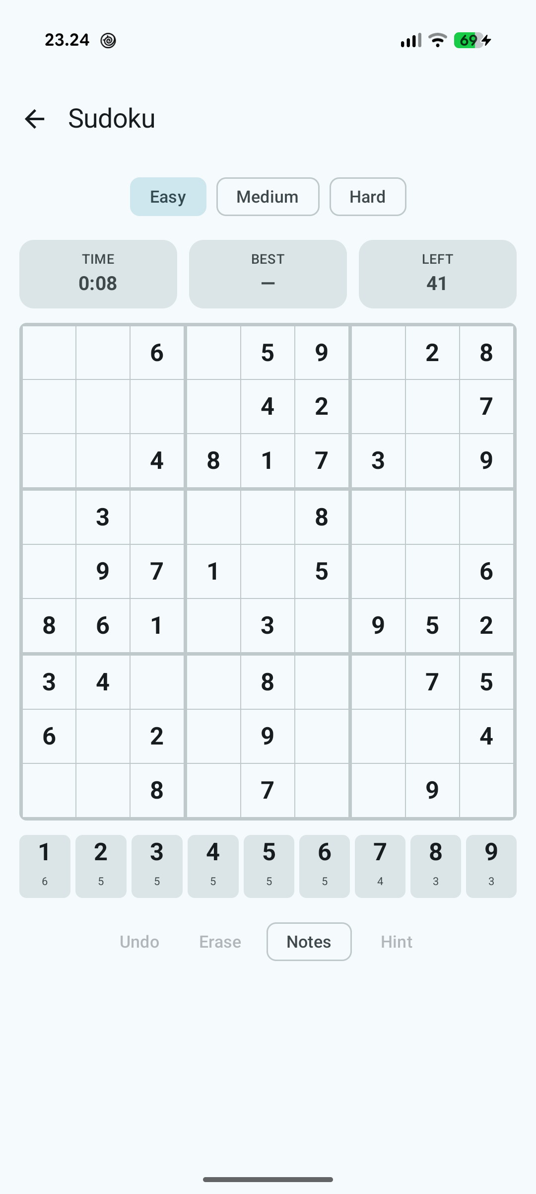 Fuusio Sudoku screen